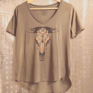 Fifth Sun Olive Green Short Sleeve Tee with Bull Skull Design